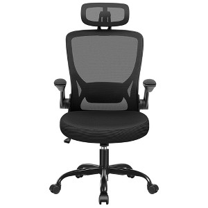 KERDOM Ergonomic Office Chair, Breathable Mesh Desk Chair with Headrest and Flip-up Arms for Office, Black - 1 of 4
