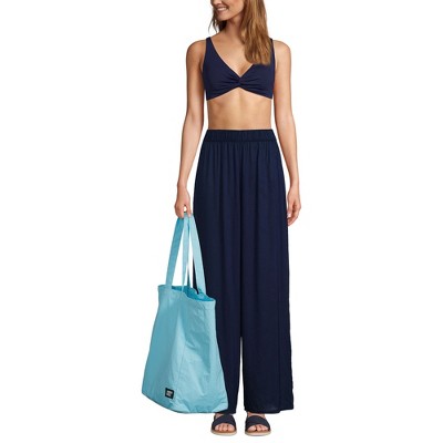 Large Blue Nylon Collapsible Beach Tote