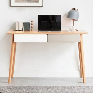 Okak 47.2IN Minimalism Solid Wood Computer Desk, Standing Desk with 2 Drawers, Office Desk for Living Room, Reading Room, Study, Natural - 1 of 4