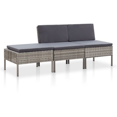 vidaXL 3 Piece Patio Lounge Set with Cushions Poly Rattan Gray