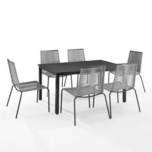 Fenton 7pc Outdoor Wicker/Metal Dining Set: Stackable Chairs, Water & UV Resistant - Crosley - 1 of 4