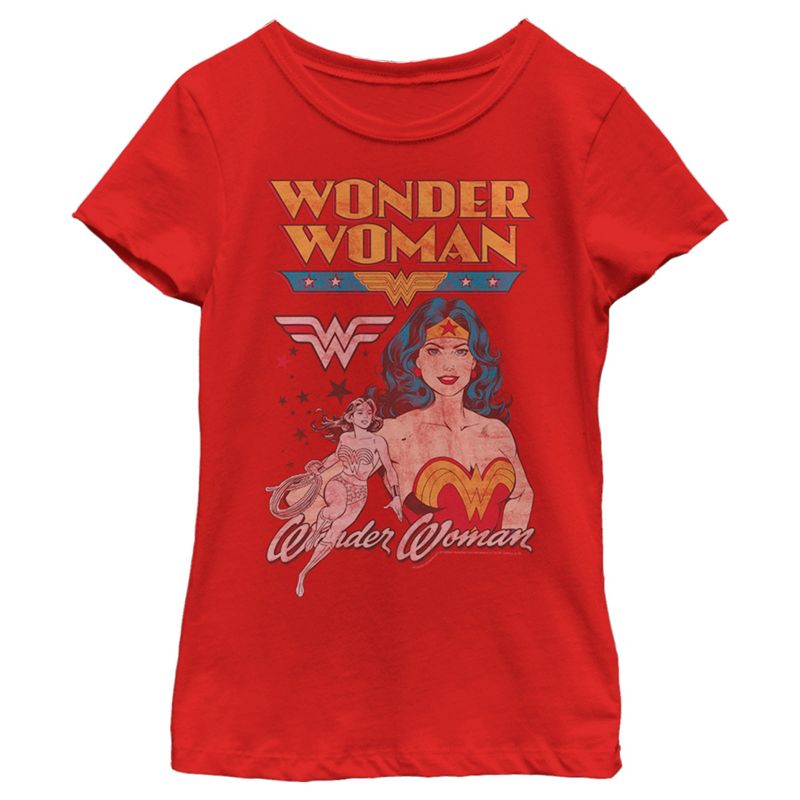 Girl's Wonder Woman Distressed Poster T-Shirt, 1 of 6