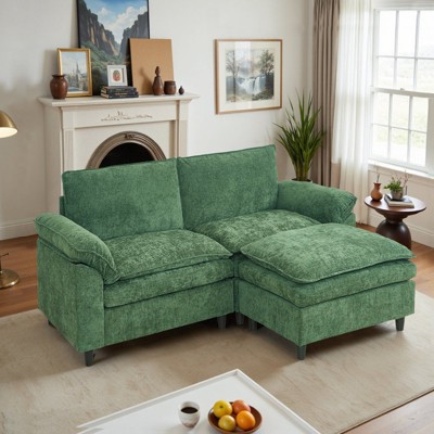 IULULU Sectional Sofa with Removable Ottoman, Modern Chenille Fabric Cushioned Couch