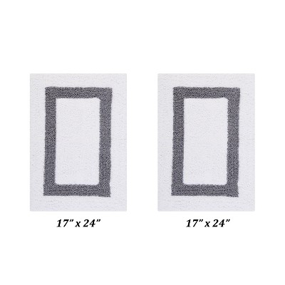 Hotel 2 PC Bath Rug 100% Premium Cotton Tufted Weave Two Tone Reversible Bathroom Rug, Super Soft Absorbent, Machine Washable Bath Mat