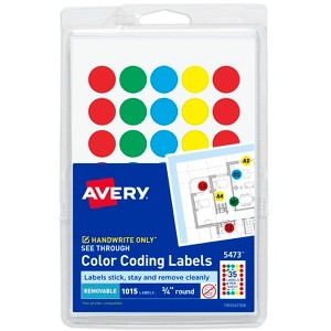 Avery See-Through Color-Coding Removable Labels, 3/4 Inch Round Labels, Assorted Translucent Colors, Non-Printable, 1,015 Dot Stickers Total (5473) - 1 of 4