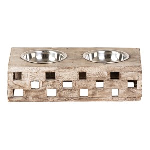 Huntley Pet Elevated Dog and Cat Double Bowl Feeder Stainless Steel Bowls (Berjen Block, Small) - 1 of 4