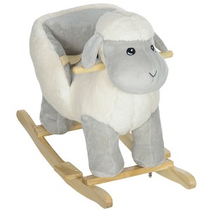 Qaba Baby Rocking Horse Sheep, Plush Lamb Rocker, Rocking Animal with Seat Belt, Sounds & Pedals for Kids 18-36 Months, Gray - 1 of 4