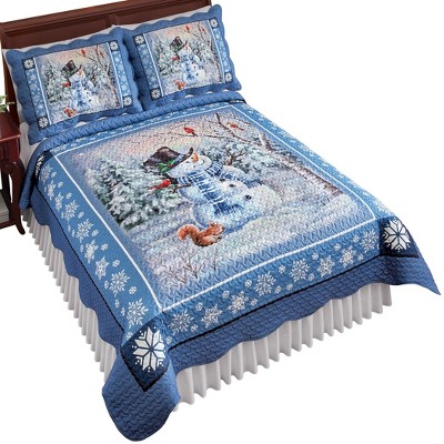 Collections Etc Blue Snowman Scene Quilt