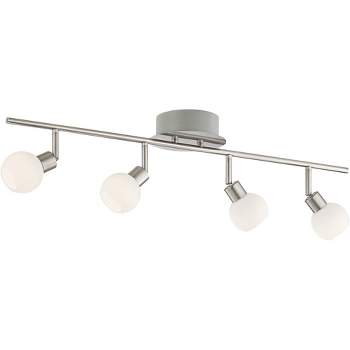 Pro Track Globe 4-Head LED Ceiling Track Light Fixture Kit Plug In Corded Adjustable Silver Nickel Finish Glass Modern Kitchen Bathroom 31 3/4" Wide