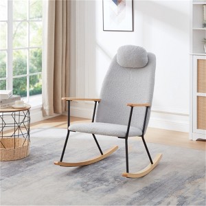 SKRAN Adjustable Headrest Pillow Rocking Chair, Leather Upholstered Glider Rocker with High Backrest for Nursery, Bedroom,Living Room (Light Gray) - 1 of 4