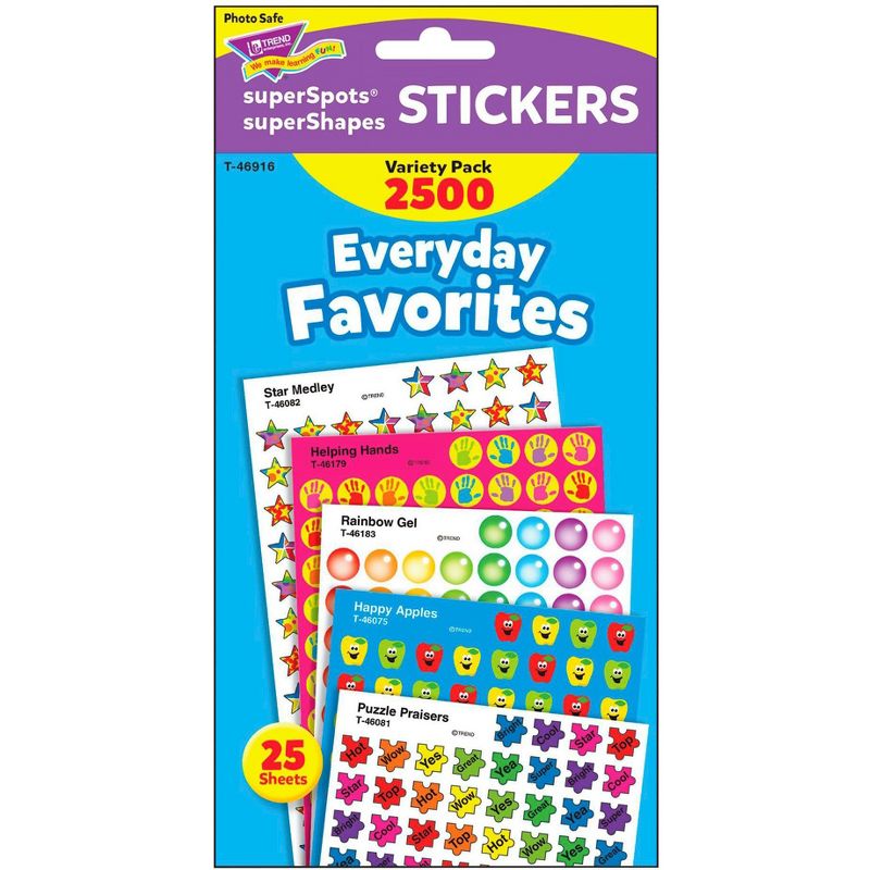 Trend Enterprises SuperSpots & SuperShapes Everyday Favorites Stickers, Variety Pack, Set of 2500, 2 of 4