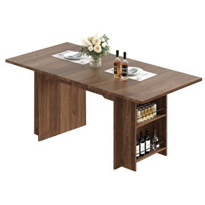 Garvee Dining Table for 6, 63 Inch Solid Wood Rustic Rectangle Kitchen Table with 4 Storage Shelves