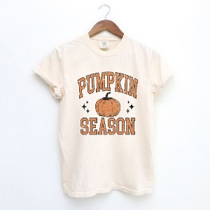 Simply Sage Market Women's Pumpkin Season Varsity Grunge Short Sleeve Garment Dyed Tee - 1 of 4