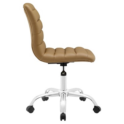 Tan Vinyl Armless Swivel Task Chair with Chrome Base
