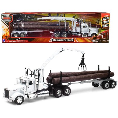 Kenworth W900 Log Hauler with Grabber White with Log Accessories "Long Haul Trucker" Series 1/32 Diecast Model by New Ray