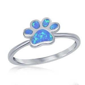 Opalata Sterling Silver Blue Inlay Opal Paw Print Ring - Available Sizes:  9 ,  8 ,  7 ,  6 - 1 of 3