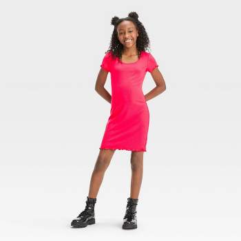 Girls' Short Sleeve Knit T-Shirt Dress - art class™ Pink XXL
