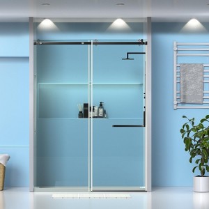 Shower Door, Frameless Shower Door - 56-60"W x 75"H Sliding Door with 8mm Tempered Glass, Matte Black Stainless Steel Hardware, Adjustable Width - 1 of 4