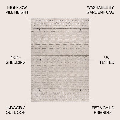 Ivory Geometric High-Low Pile Indoor/Outdoor Area Rug