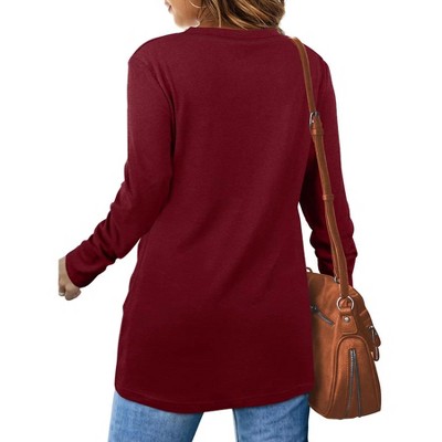 Women's Knotted Long Sleeve Top Soft Classic Fall Blouse Effortless Holiday Style