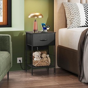 GALAXHERO Nightstand with Charging Station, 25" Bedside Table with Fabric Drawer and Open Shelf, 2-Tier Small End Table for Bedroom - 1 of 4
