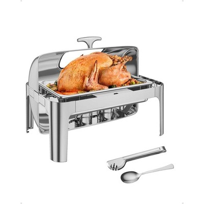 9QT Roll Top Chafing Dish Buffet Set, Food-Grade Stainless Steel Chafer for Catering, Parties, and Weddings, includes 1 Full Size Pan and Visible Lid
