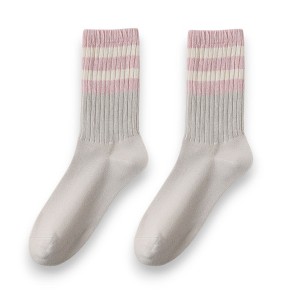 Anna-Kaci Women’s 3-Pack Mid Crew Cotton Socks with Striped Cuffs Ribbed Knit Casual and Easy Matching - 1 of 4