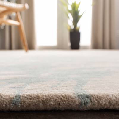 Beige and Blue 3' x 5' Hand-Tufted Wool Area Rug
