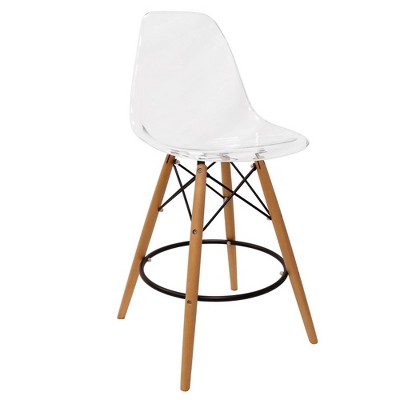 LeisureMod Cresco Modern Plastic Barstool with Beech Wood Base