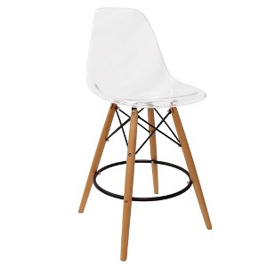 LeisureMod Cresco Modern Plastic Barstool with Beech Wood Base - 1 of 4
