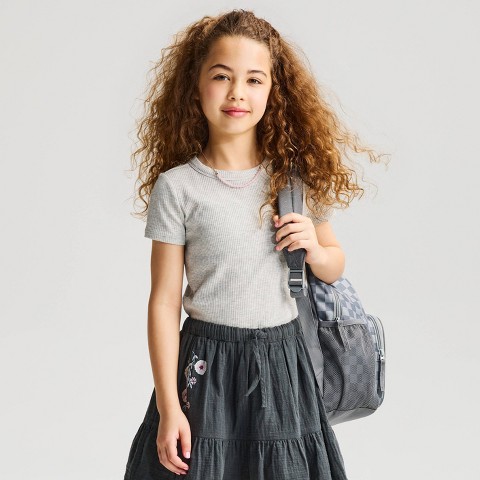 Детские футболки Cat & Jack Girls' Short Sleeve Fitted Textured T-Shirt - Cat & Jack™ Light Heather Gray L