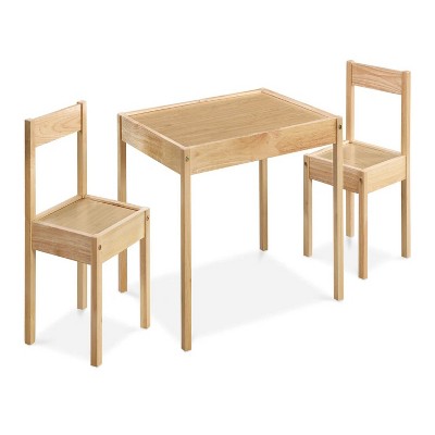 3-Piece Solid Wood Kids Table & Two Chair Set, Natural