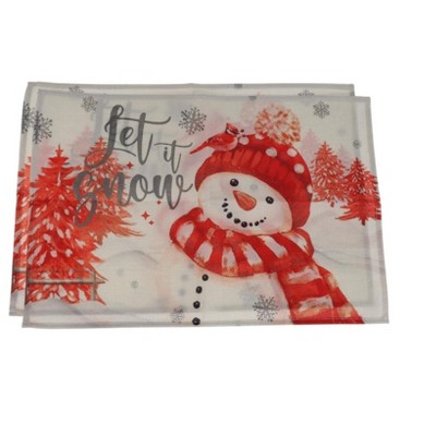 Unique Bargains Christmas Place Mats Striped Scarf Snowman Flax 11.8"x17.7" 2 Pcs
