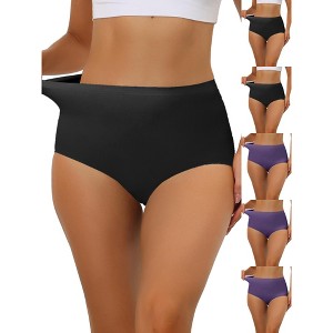INSPIRE CHIC Women's Elastic High-Waisted Unlined Breathable No-Show Hipster Underwear 6 Packs - 1 of 4