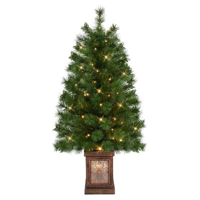 Puleo Set of 2 Artificial Battery-Operated Pre-Lit Brown Pot Potted Christmas Trees
