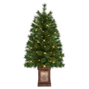 Puleo Set of 2 Artificial Battery-Operated Pre-Lit Brown Pot Potted Christmas Trees - 1 of 4