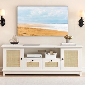65 Inch Modern TV Stand with Rattan Mesh Doors - Stylish Media Console Cabinet with Storage Shelves for Living Room Entertainment - 1 of 4