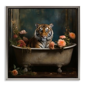 Stupell Industries Tiger in Floral Bathtub Floating Frame Canvas Art - 1 of 4