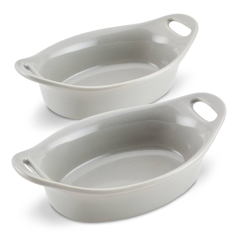 Rachael Ray Solid Glaze Ceramic 2pc Oval Au Gratin Set Light Sea Salt Gray: Heat-Resistant Baking Dishes, Microwave & Dishwasher Safe