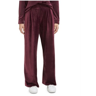 Calvin Klein Womens Pleated Front Velour Relaxed Lounge Casual Pants