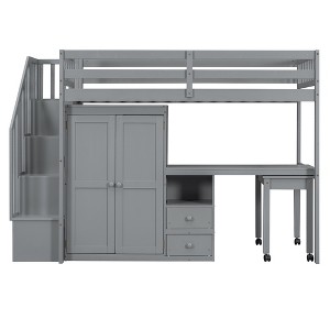 CLIHOME Twin Size Loft Bed Frame with Stairs, Bookshelf, Drawers, Desk & Wardrobe, Space-Saving Multifunctional Furniture for Kids & Teens - 1 of 4