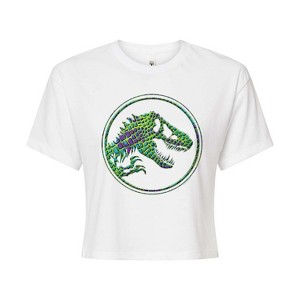 Women's - Jurassic Park - Reptile Texture Coin Logo- Juniors Cropped Graphic T-Shirt Cropped Graphic T-Shirt - 1 of 4