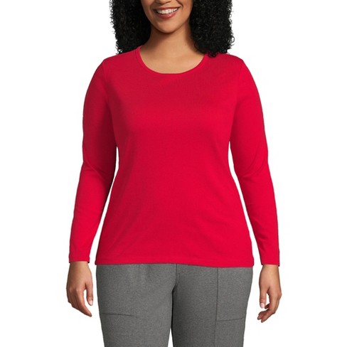 Lands' End Women's Plus Size Cotton Rib Long Sleeve Crewneck T-Shirt - 3X -  Rich Red