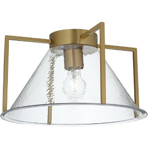 Possini Euro Design Ellsmere 15" Modern Flush-Mount Ceiling Light Fixture Kitchen Foyer Hallway Warm Brass Finish Hammered Glass Bedroom Bathroom - 1 of 4