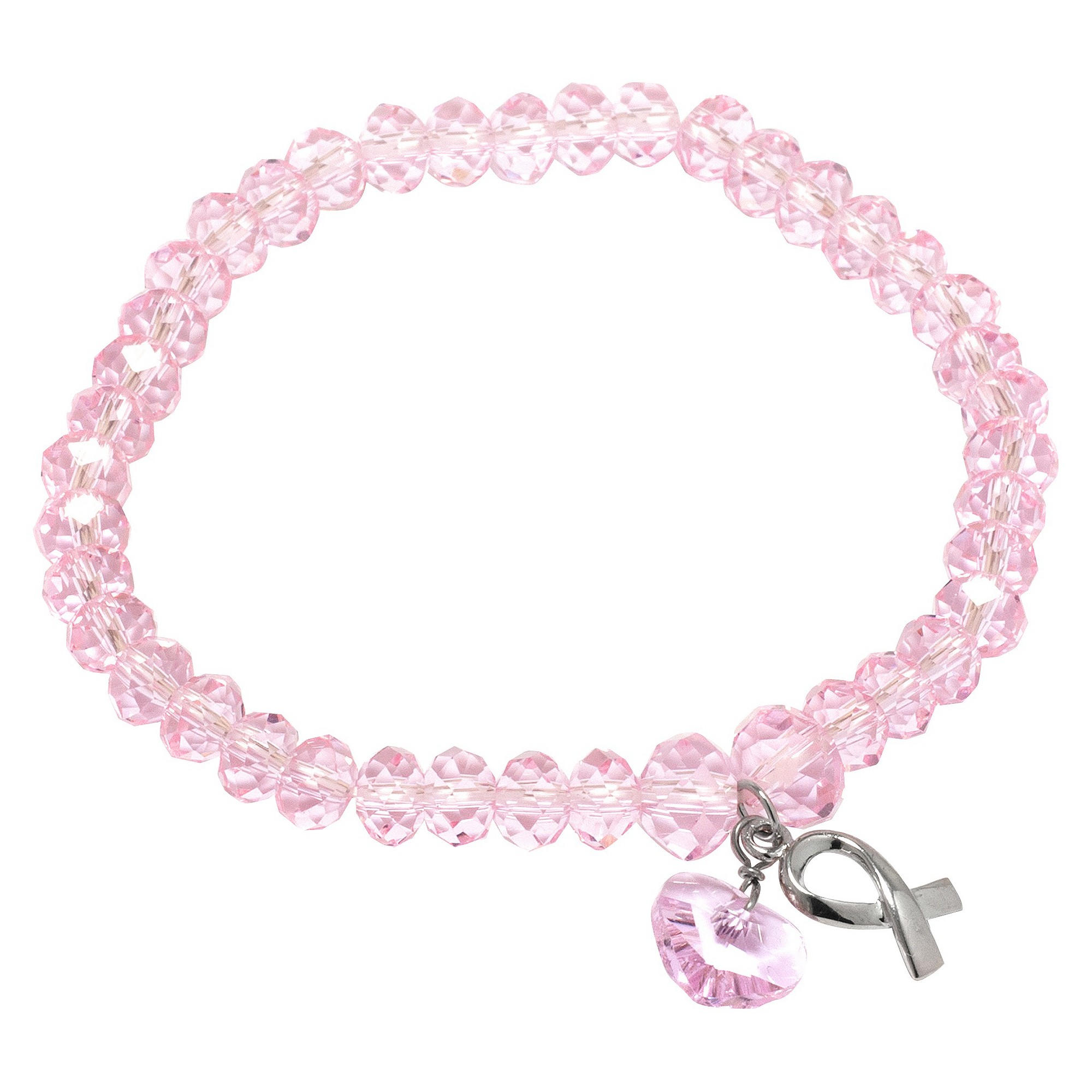 Sterling Silver Cancer Awareness Tag Stretch Pink Crystal Bracelet -Silver/Pink, Size: Small, Pink/Silver