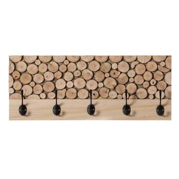 Vintiquewise Natural Wood Hook Rack with Five Hooks for Entryway, Office, Bedroom, and Playroom