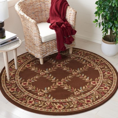 Lyndhurst Brown Round Floral Synthetic Area Rug
