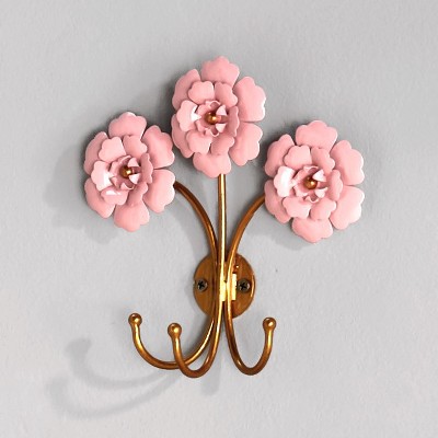 Lakeside Iron Pink Wall Mounted Flower Hooks for Hanging - Enamel Floral Home Accent