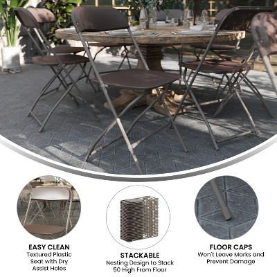 Brown Stackable Folding Plastic Chairs with Steel Frame, Set of 10