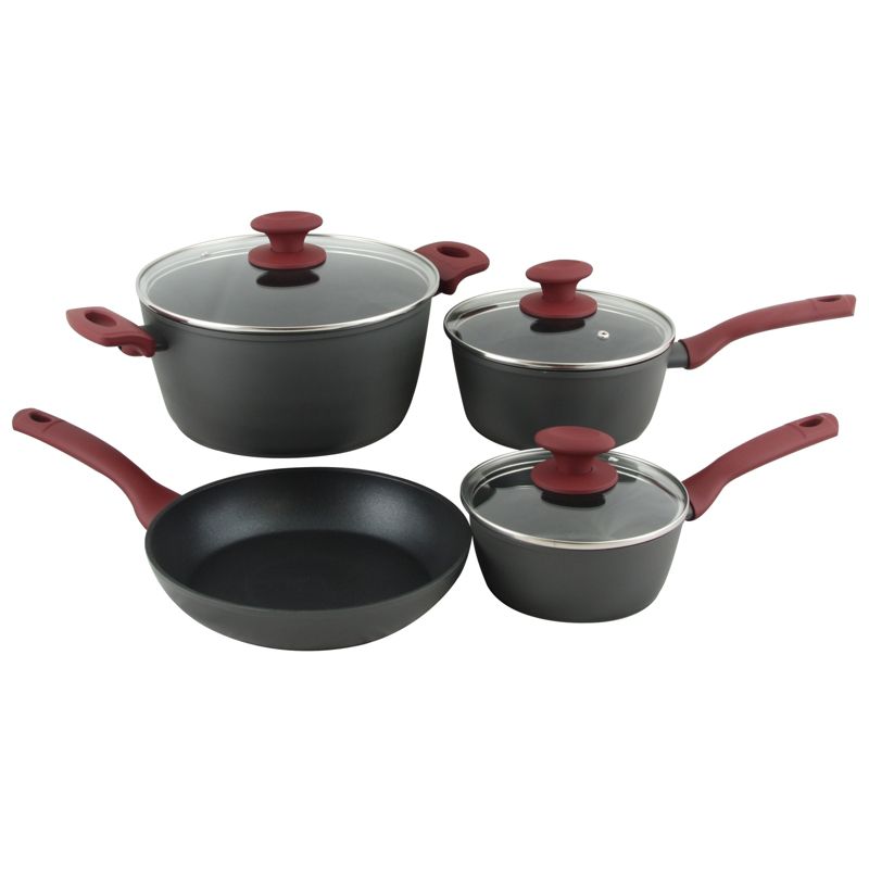 Gibson Home Marengo 7 piece  Forged Aluminum Nonstick with Xylan Plus Interior Cookware Set with Red Handle and Matte Grey Exterior, 4 of 5